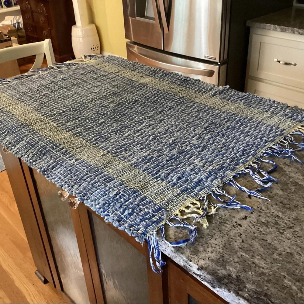 Blue and White Woven Throw Blanket